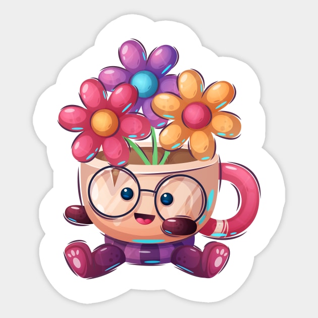 Happy Flower Cup Concept cartoon artwork Sticker by GiftsRepublic